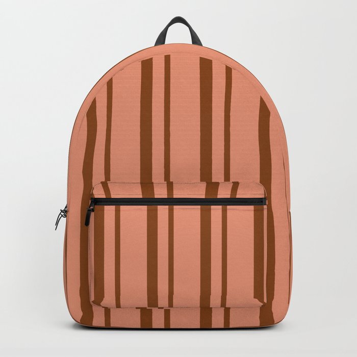 Brown & Dark Salmon Colored Lined Pattern Backpack