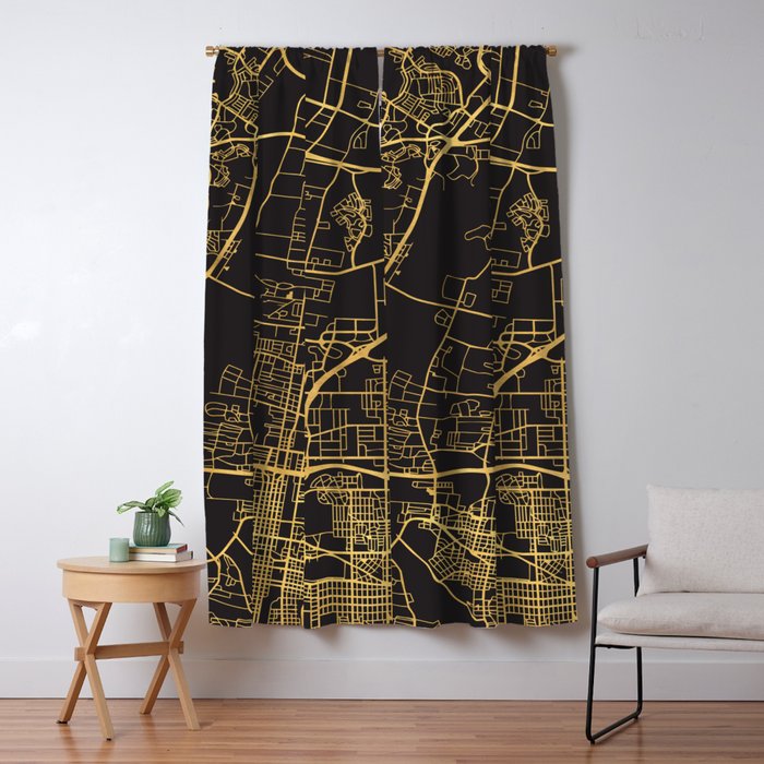 Albuquerque New Mexico Gold On Black City Map Blackout Curtain By