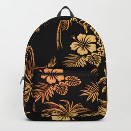 Tropical Rainbow Flower and Palm Tree Pattern Golden Black Backpack