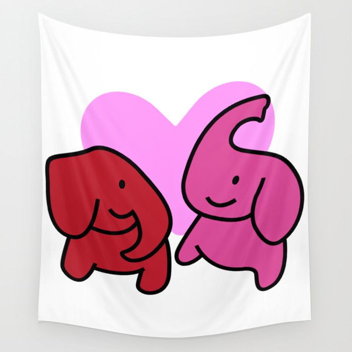 Elephants In Love – Two Cute Elephants With Heart  Wall Tapestry