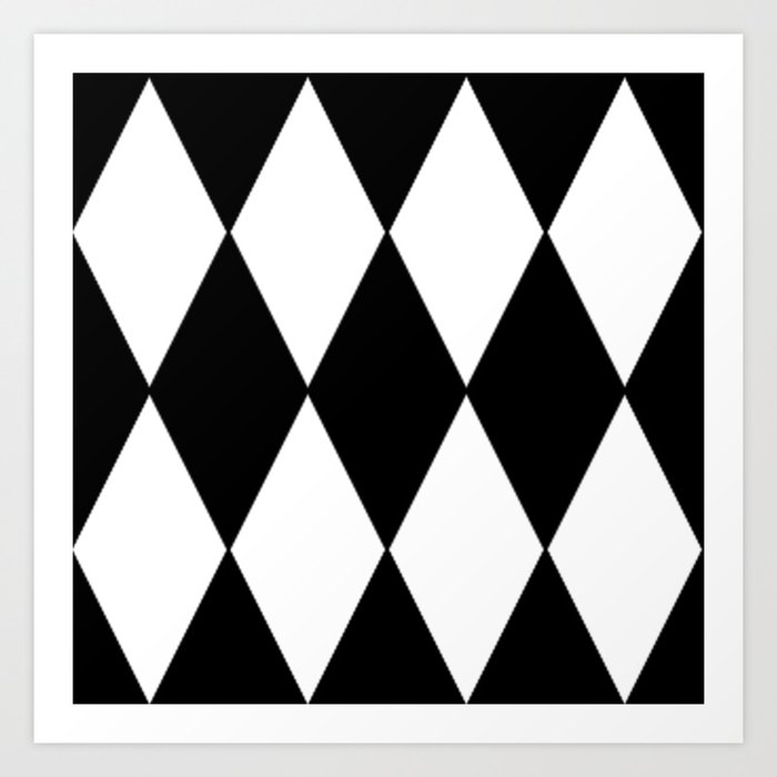 LARGE BLACK AND WHITE HARLEQUIN DIAMOND PATTERN Art Print by Jane Holloway  | Society6