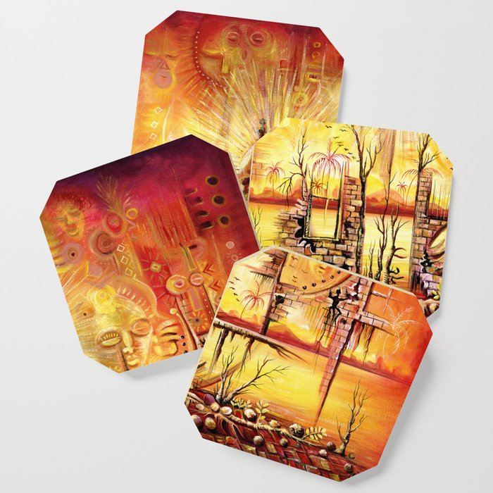 Sun Shine in my Mind surreal African painting Coaster