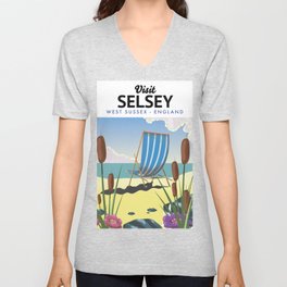 Selsey West Sussex England beach poster. V Neck T Shirt