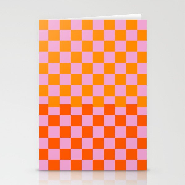 Checkered Pattern in Red, Orange and Dusty Pink Stationery Cards
