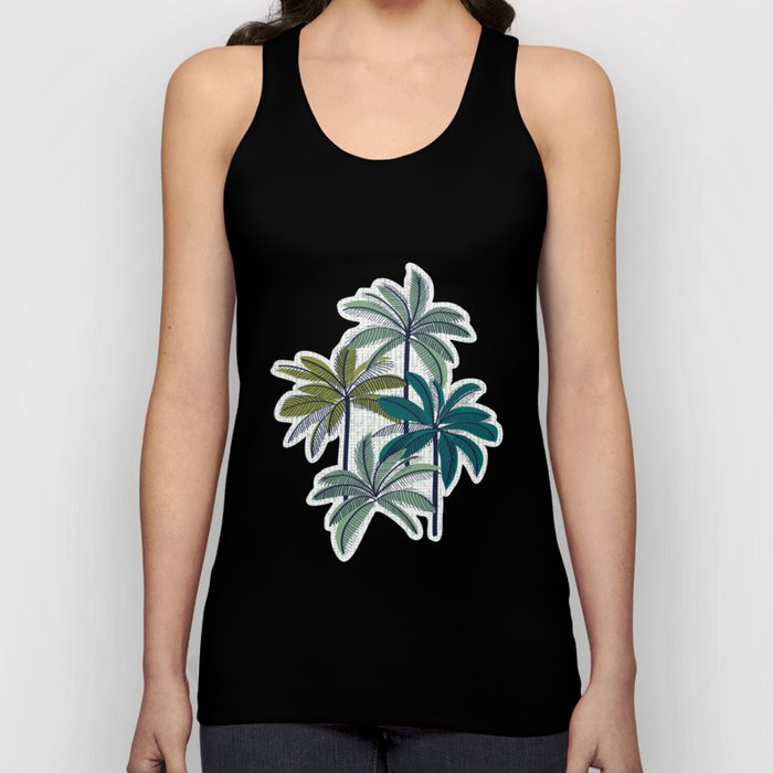 Retro Palm Springs vibes // white background highball sage and pine green palm trees oxford navy blue lines Tank Top