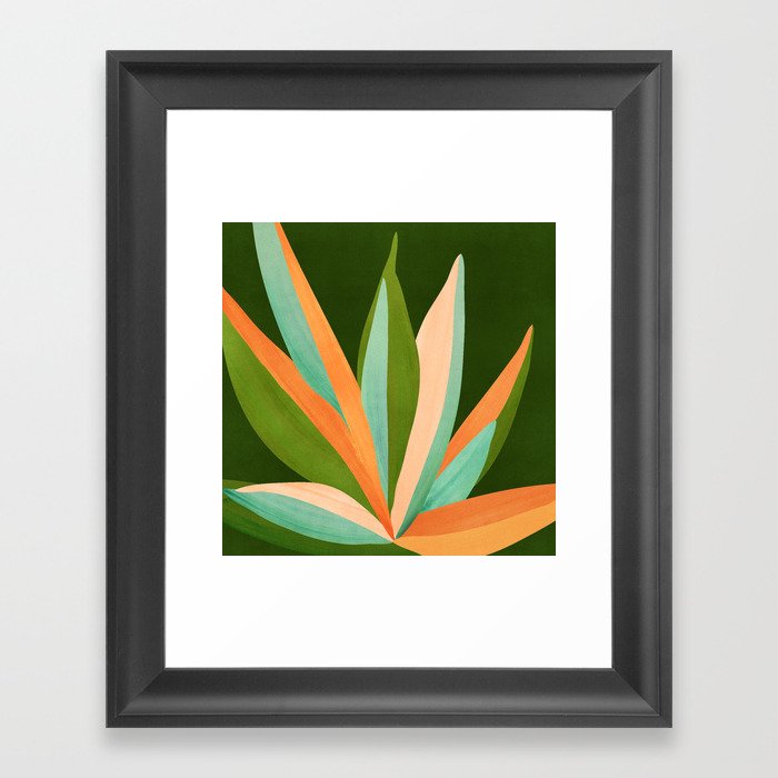 Colorful Agave Painted Cactus Illustration Framed Art Print