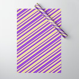 [ Thumbnail: Tan & Purple Colored Pattern of Stripes Wrapping Paper ]