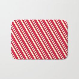 [ Thumbnail: Light Yellow & Crimson Colored Striped Pattern Bath Mat ]