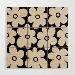 Retro Flowers Black and Linen White Wood Wall Art