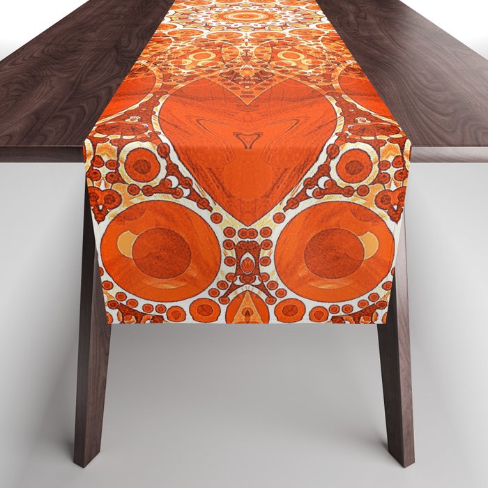 Detailed Orange Boho Mandala Table Runner