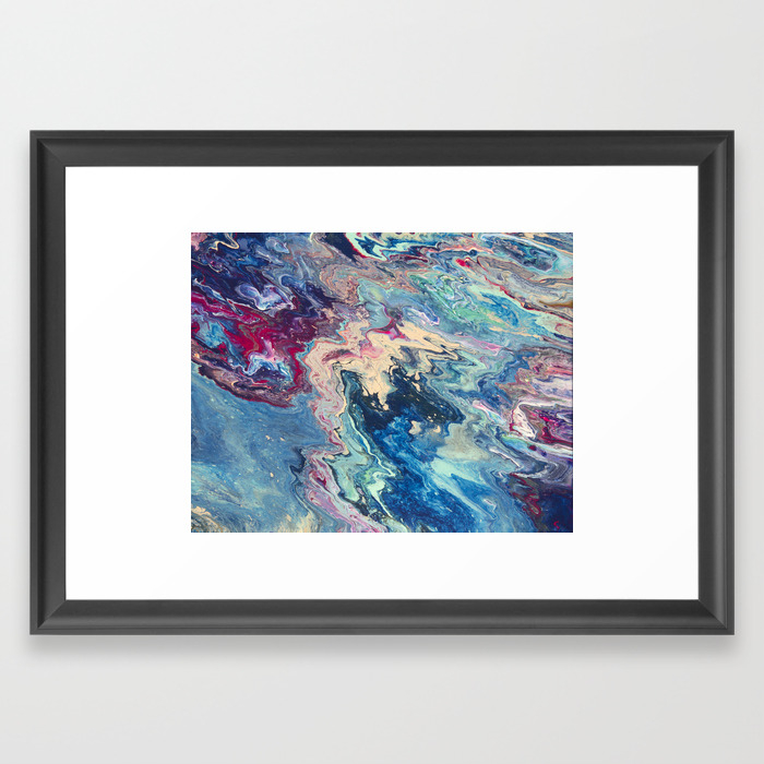 Blue Swirl Pour Painting Bohemian Style Painting Framed Art Print