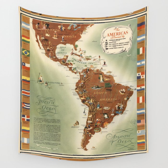 1948 Vintage Map, The Americas Served by American Republic Lines Wall 