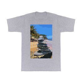 Tropical Beach Stacked Stones T Shirt | Sparoomart, Abstractstoneart, Therapyart, Yogadigitalart, Graphicdesign, Meditationart, Tropicalart, Stackedstoneprint, Yogaprint, Relaxationart 