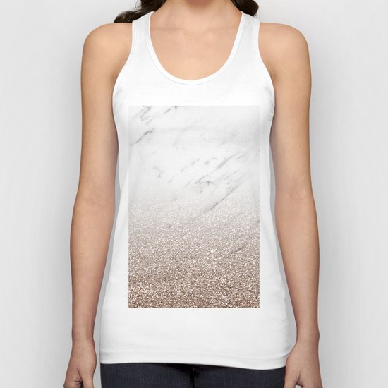Glitter ombre - white marble & rose gold glitter Unisex Tank Top