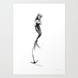 Anchored Mermaid  Art Print