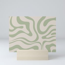 Liquid Swirl Abstract Pattern in Almond and Sage Green Mini Art Print