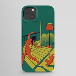 Dancing with the cat | Moody sunset light and shadows Aesthetic Green room Naked dance Femme Fatale  iPhone Case