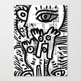 Creatures Graffiti Black and White on French Train Ticket Canvas Print