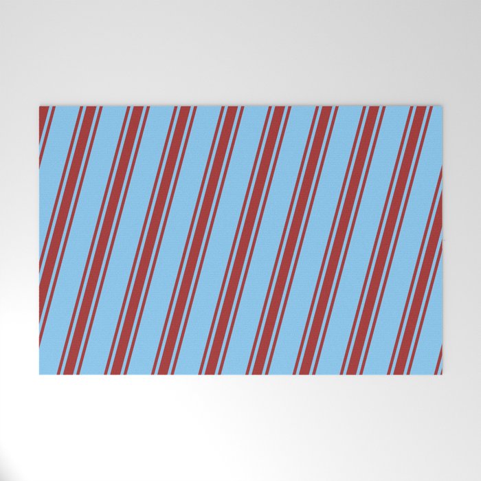 Light Sky Blue & Brown Colored Striped/Lined Pattern Welcome Mat