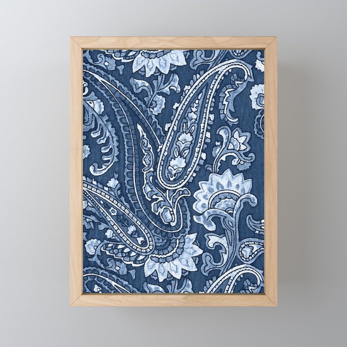 Blue indigo paisley Framed Mini Art Print
