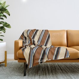 [ Thumbnail: Brown, Light Slate Gray, Tan, and Black Colored Lined/Striped Pattern Throw Blanket ]