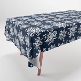 Winter White Navy Blue Snowflakes Wonderland Pattern Tablecloth