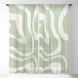 Modern Liquid Swirl Abstract Pattern in Light Sage Green and Cream Sheer Curtain