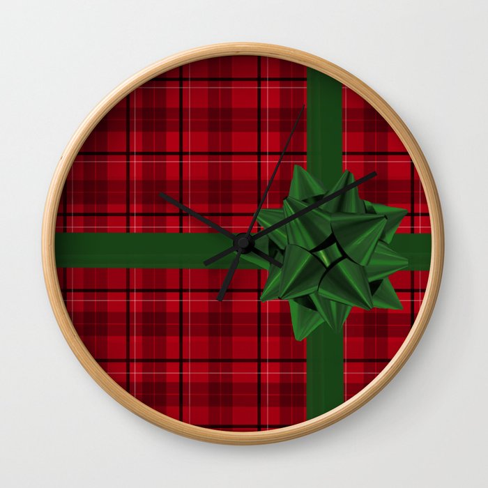 Red Christmas Gift wrap Wall Clock