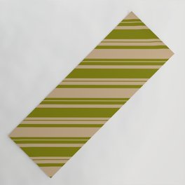 [ Thumbnail: Tan & Green Colored Striped/Lined Pattern Yoga Mat ]