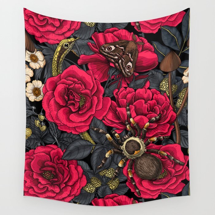 Dream garden red and dark gray Wall Tapestry