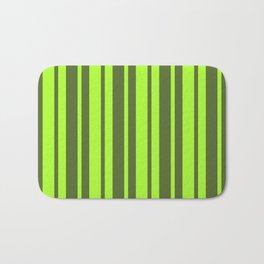 [ Thumbnail: Light Green and Dark Olive Green Colored Striped Pattern Bath Mat ]