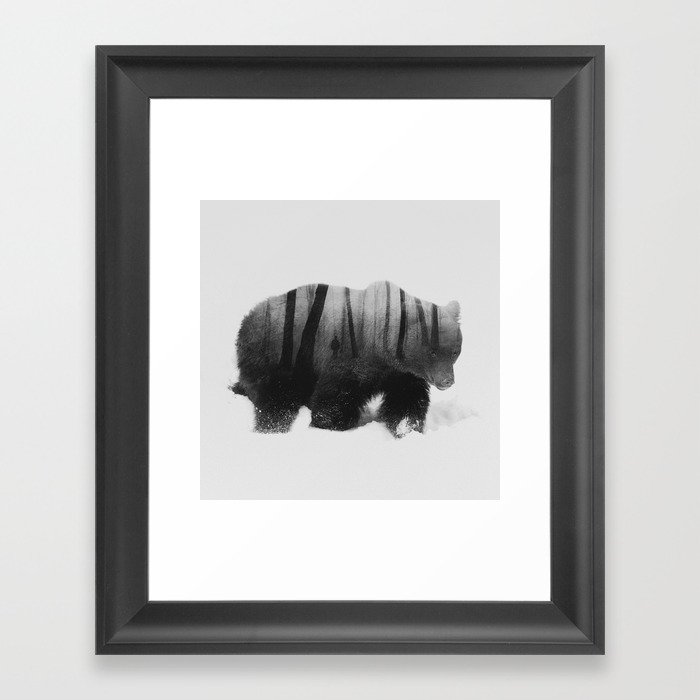 Watched by Grizzly Bear (black & white version) Framed Art Print