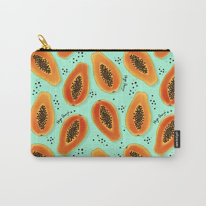 Hiya Papaya Tropical Fruit Pattern, Mint Green Carry-All Pouch