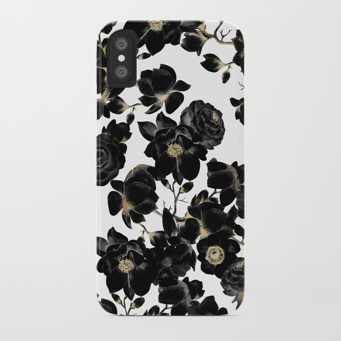 modern elegant black white and gold floral pattern iphone case