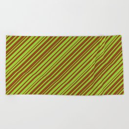 [ Thumbnail: Green & Brown Colored Striped Pattern Beach Towel ]