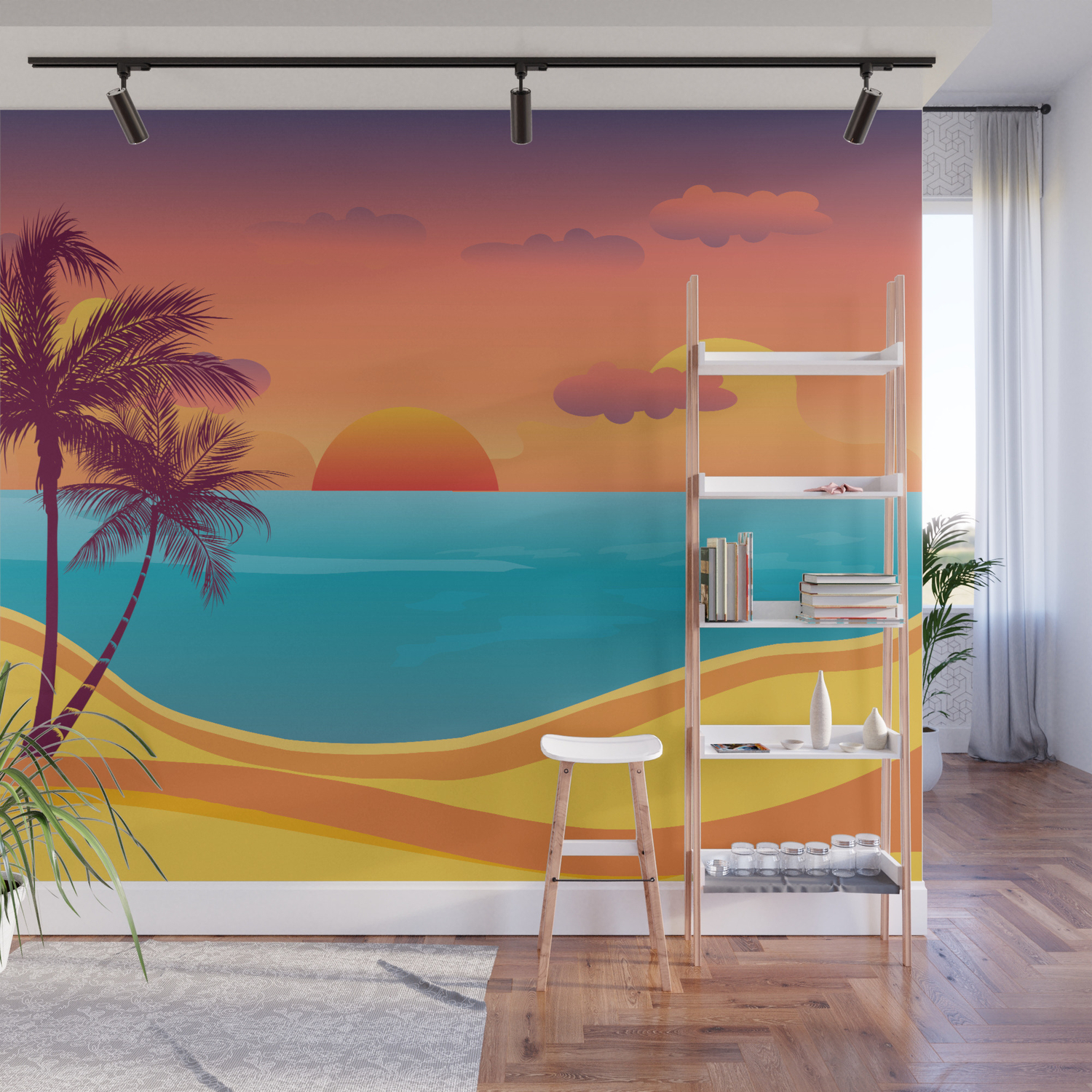 Tropical Beach Sunset Wall Mural By Aptine Society6