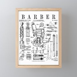 Barber Hairdresser Hairstylist Barbershop Vintage Patent Framed Mini Art Print