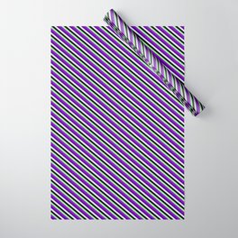 [ Thumbnail: Colorful Green, Dark Violet, Indigo, Lavender, and Black Colored Lines/Stripes Pattern Wrapping Paper ]