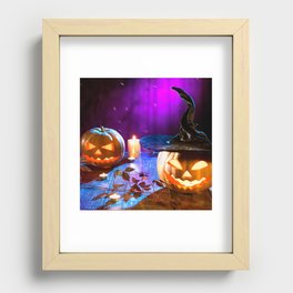 Halloween Pumpkin Head Jack Lantern with Burning Candles Recessed Framed Print