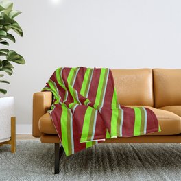 [ Thumbnail: Maroon, Chartreuse, Green & Powder Blue Colored Striped/Lined Pattern Throw Blanket ]