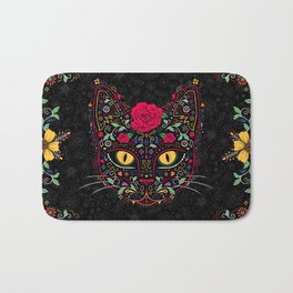 Day of the Dead Kitty Cat Sugar Skull Badematte | Fangs, Festival, Graphicdesign, Mexico, Catlover, Dayofthedead, Rose, Whiskers, Marigold, Skull 