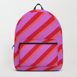 [ Thumbnail: Red, Orchid & Crimson Colored Stripes/Lines Pattern Backpack ]