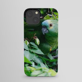 Brazil Photography - Green Parrot Camouflaged In The Green Leaves iPhone Case