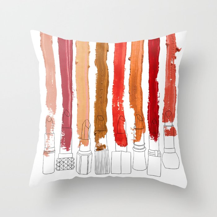 Lipstick Stripes - Red Orange Gold Throw Pillow