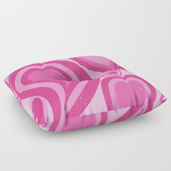 Hot Pink Retro 70s Hearts Aesthetic (xii 2021) Floor Pillow