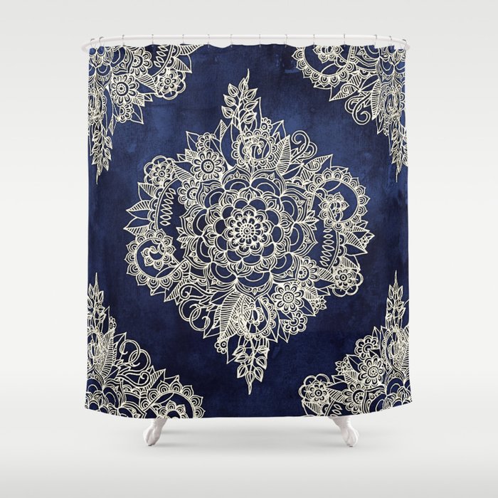 Society6 ケース Cream Floral Moroccan Pattern on Deep Indigo Cream Floral Moroccan Pattern on Deep Indigo Ink Art Print