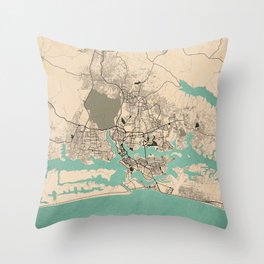 Abidjan City Map of Côte d'Ivoire - Vintage Throw Pillow