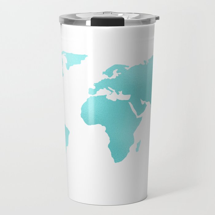 World Map Turquoise Shimmery Map Travel Mug