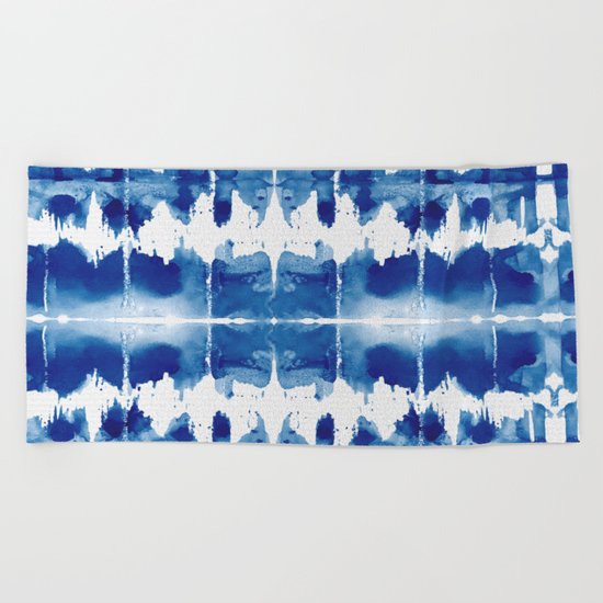 Shibori Tie Dye Indigo Blue Beach Towel