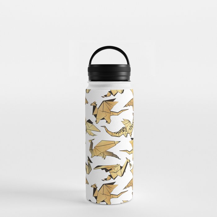 Origami metallic dragon friends // white background golden fantasy animals Water Bottle